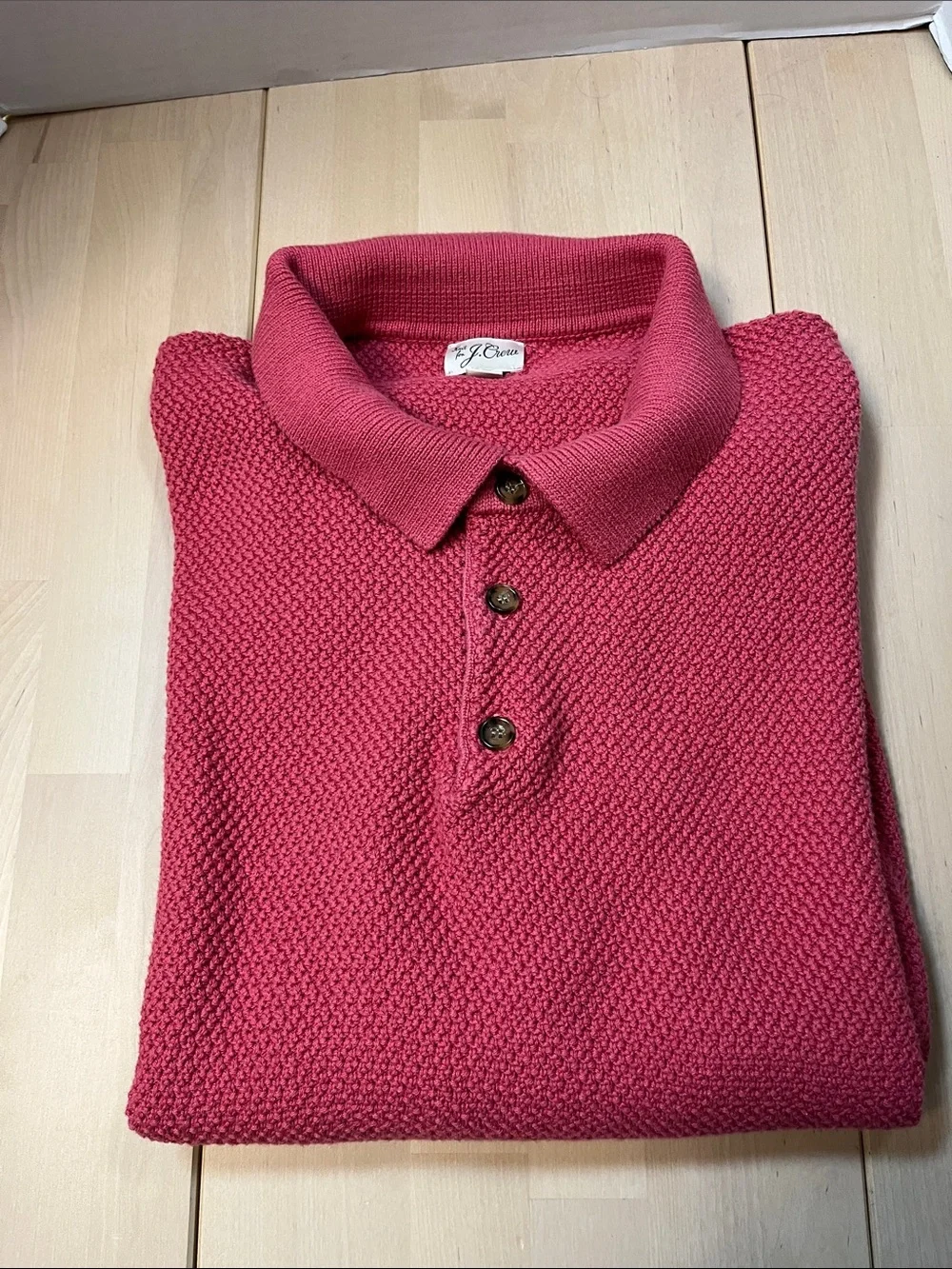J. Crew Johnny Collar Polo Shirt Pink Knit Cotton Mesh Stitch Sweater Men’s XL